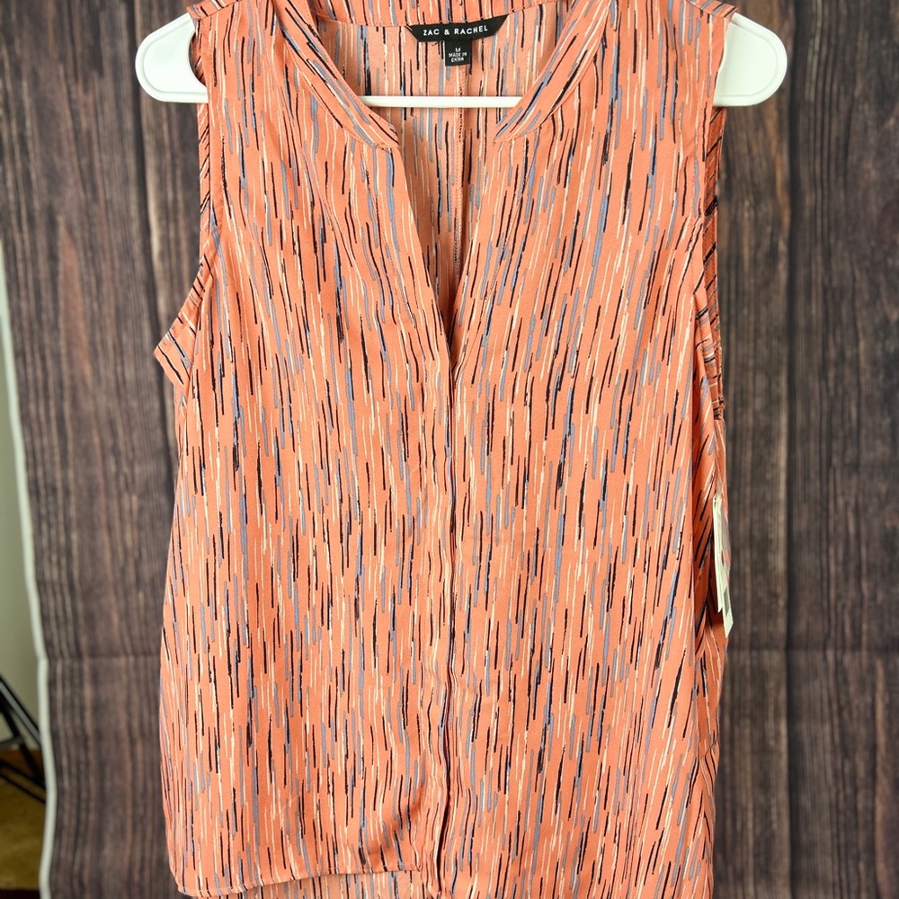Zach and Rachel Orange Sleeveless Blouse with Mandarin Collar